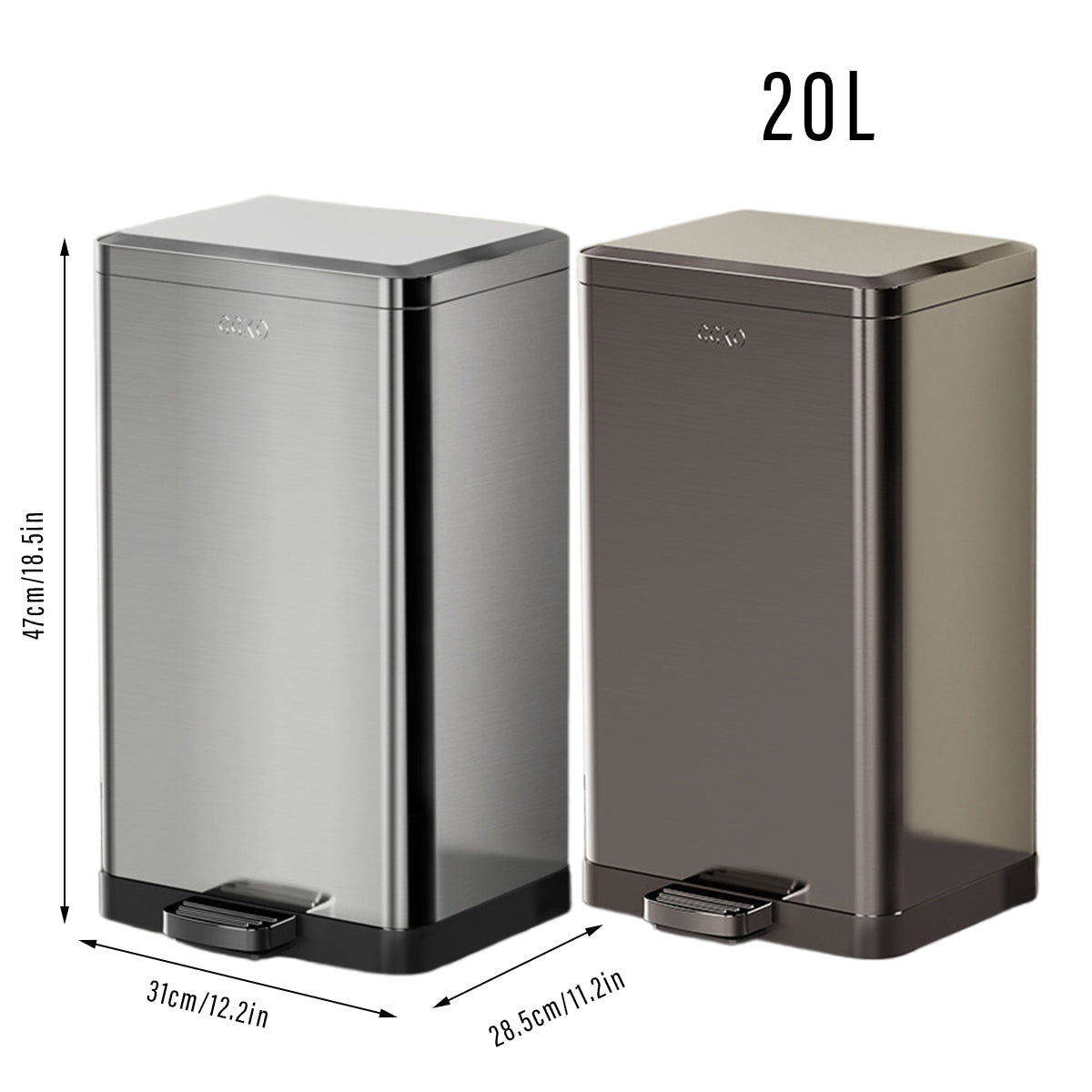 20L Rubbish Bin Foot Operated Household Trash Can with Lid Large Capacity AU