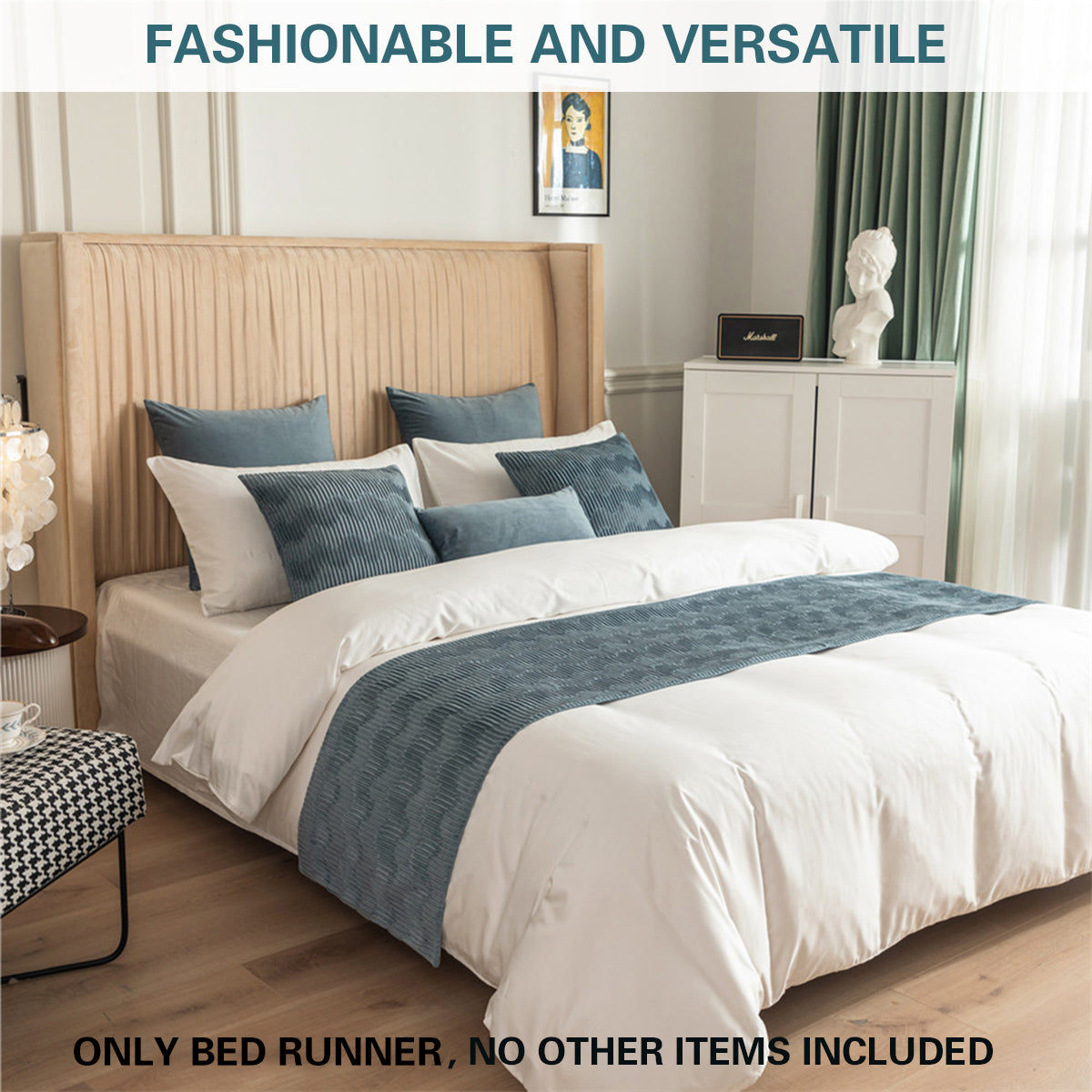 Double Sided Bed Runner with Pleated Geometric Texture