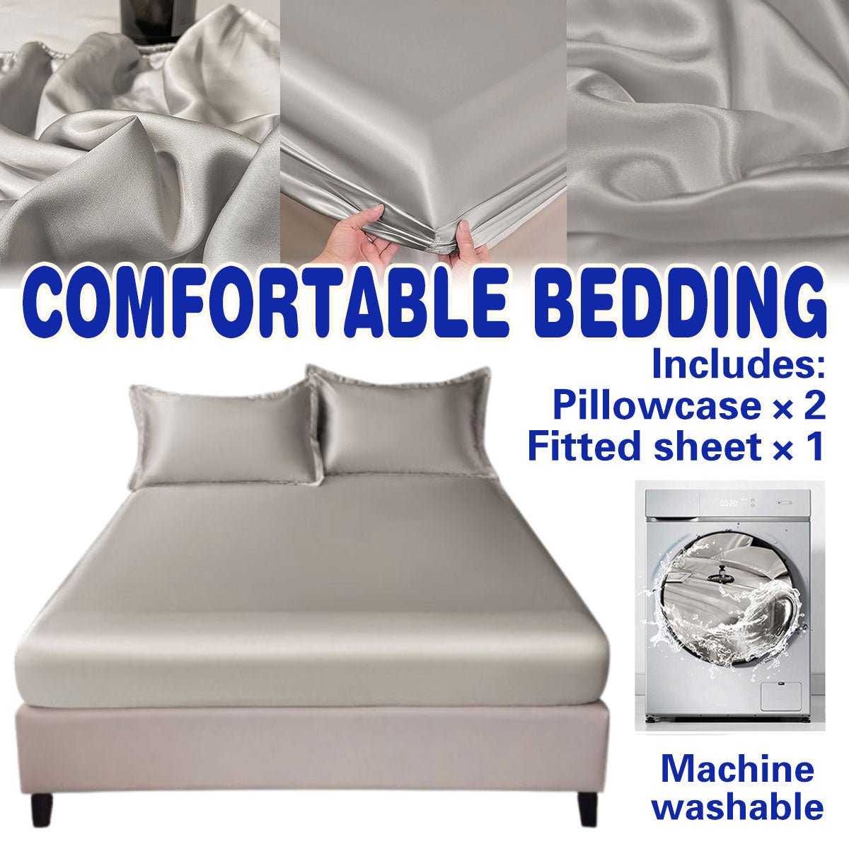 Ice Silk Bed Sheet Set 3 Piece Solid Color Summer Bedding Cover