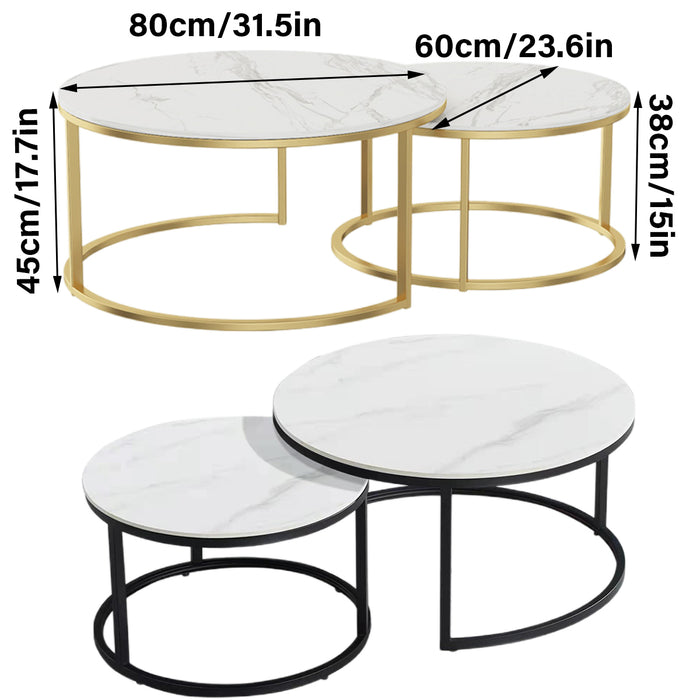2 Pcs Nesting Side Tables with Round Tops