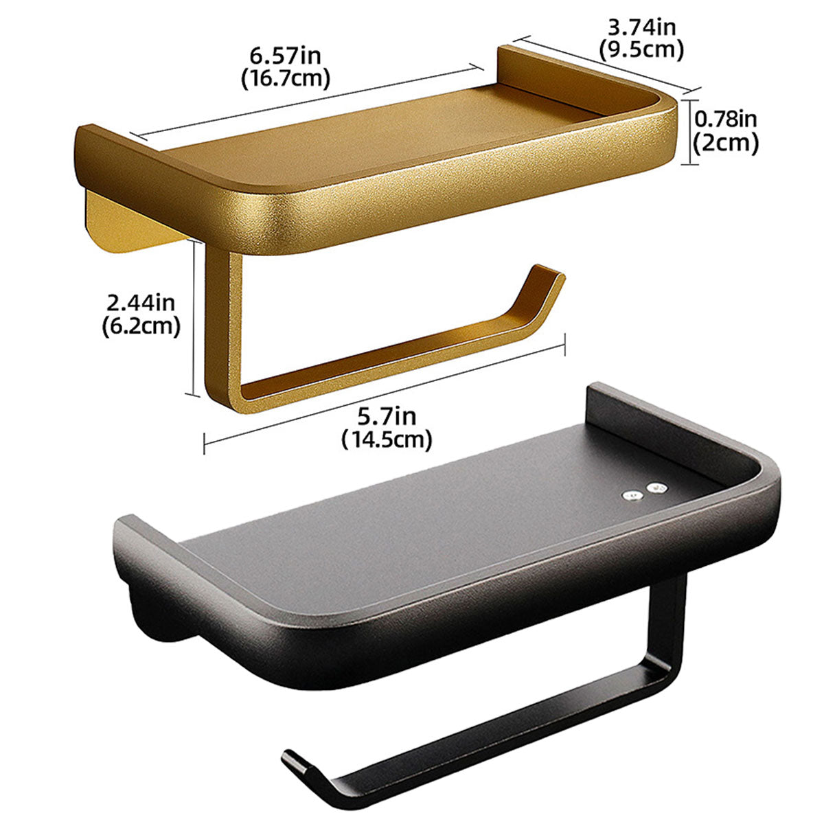 Wall Mounted Aluminum Toilet Paper Holder Non-perforated Tissue Cell Phone Shelf