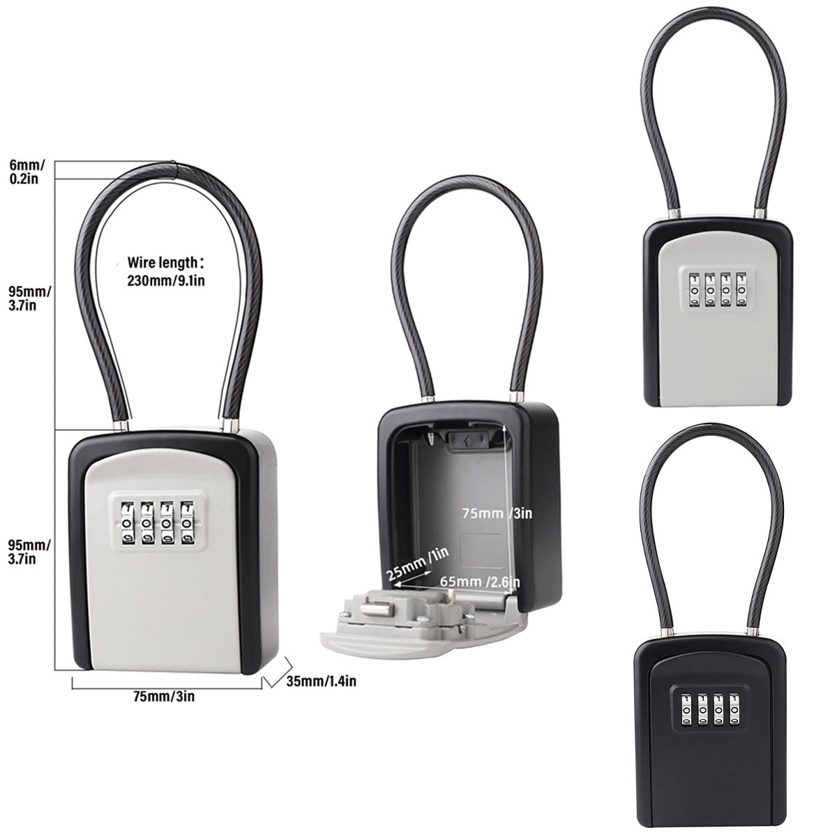 Portable Key Lock Box Hanging Combination Storage Organizer for Home Security