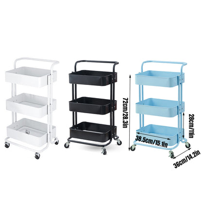 3Tier Trolley Shelf Organiser with Wheels Removable Storage Cart for Home Office