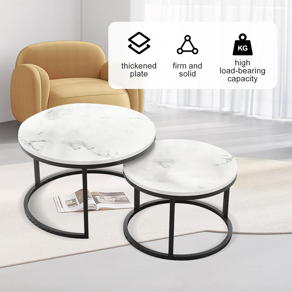 Round Tea Table Living Room Rock Plate for Home Coffee Table Modern Decor AU