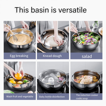 Stainless Steel Kitchen Kneading Bowl Durable Household Baking Cooking Basin
