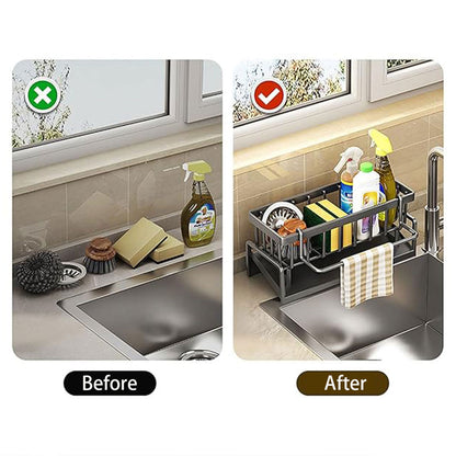Kitchen Sink Caddy Storage Organizer Steel Sponge Soap Brush Holder Faucet Rack