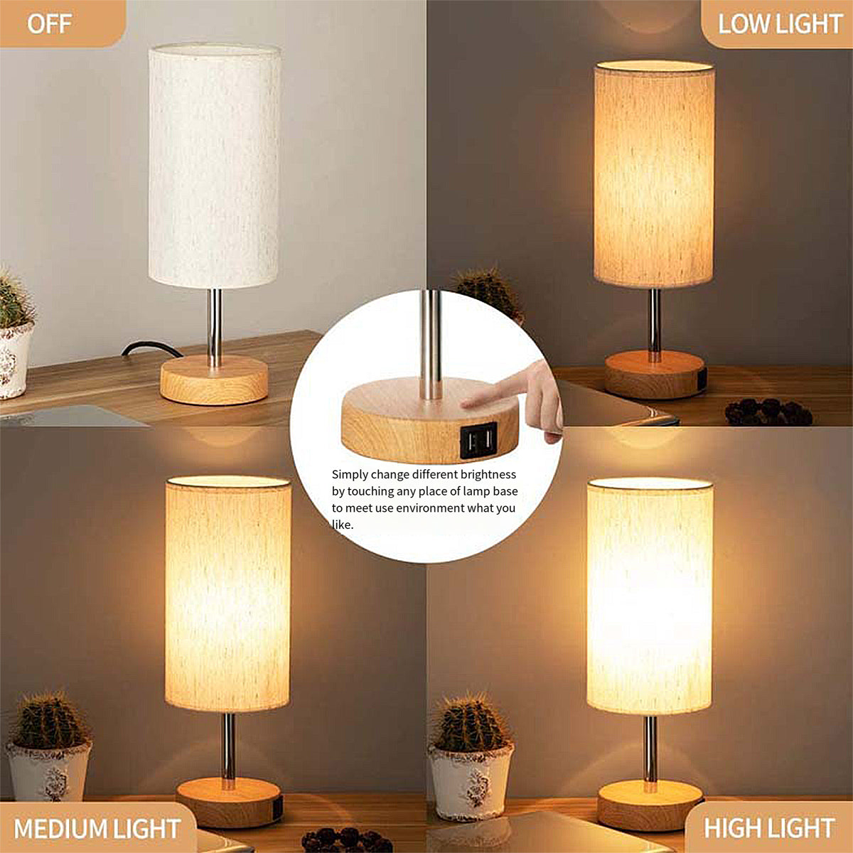 3-Speed Dimmable Bedside Table Lamp Touch Control Modern Nightstand Light AU