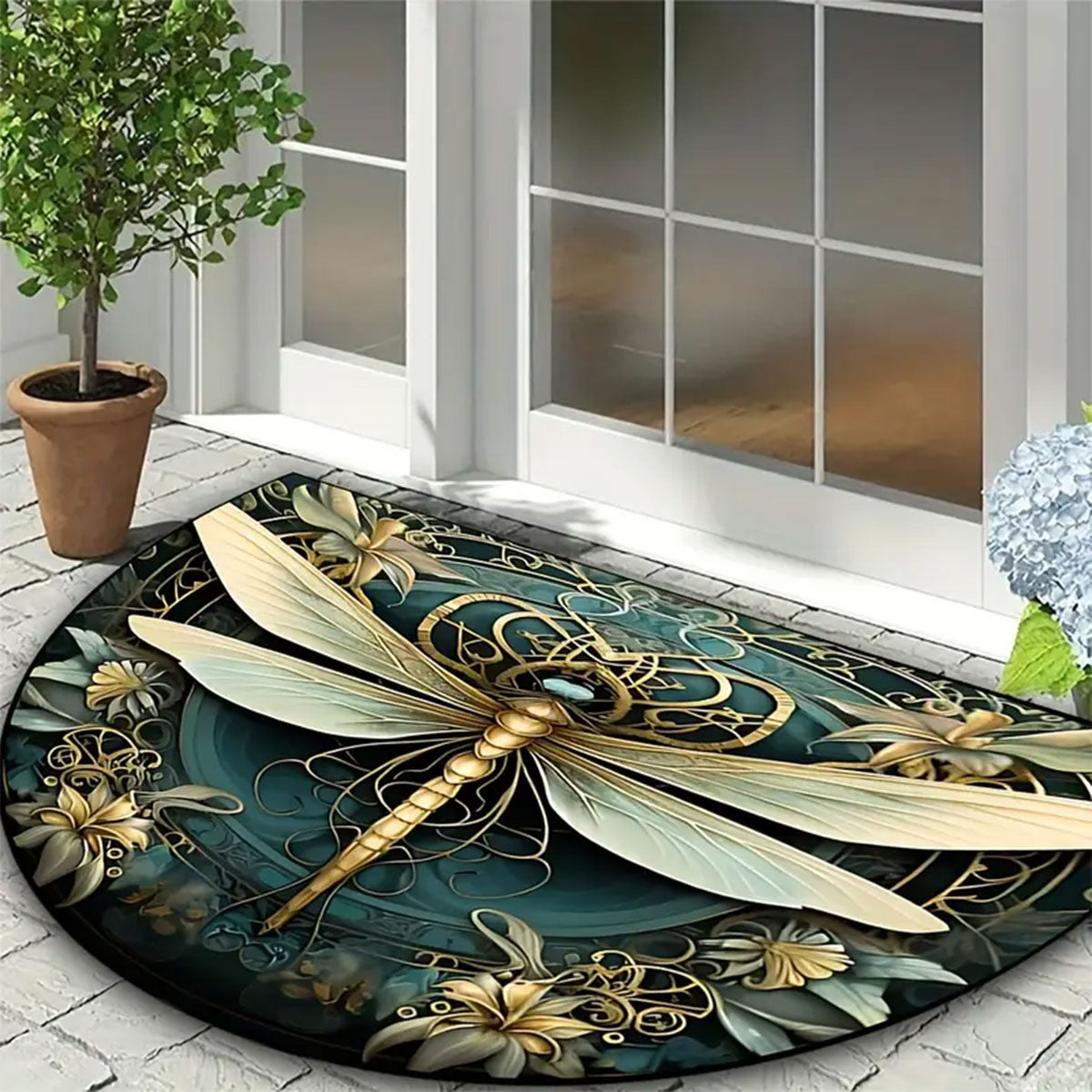 Floral Semicircle Floor Mat Non-Slip Entry Door Rug Home Decor