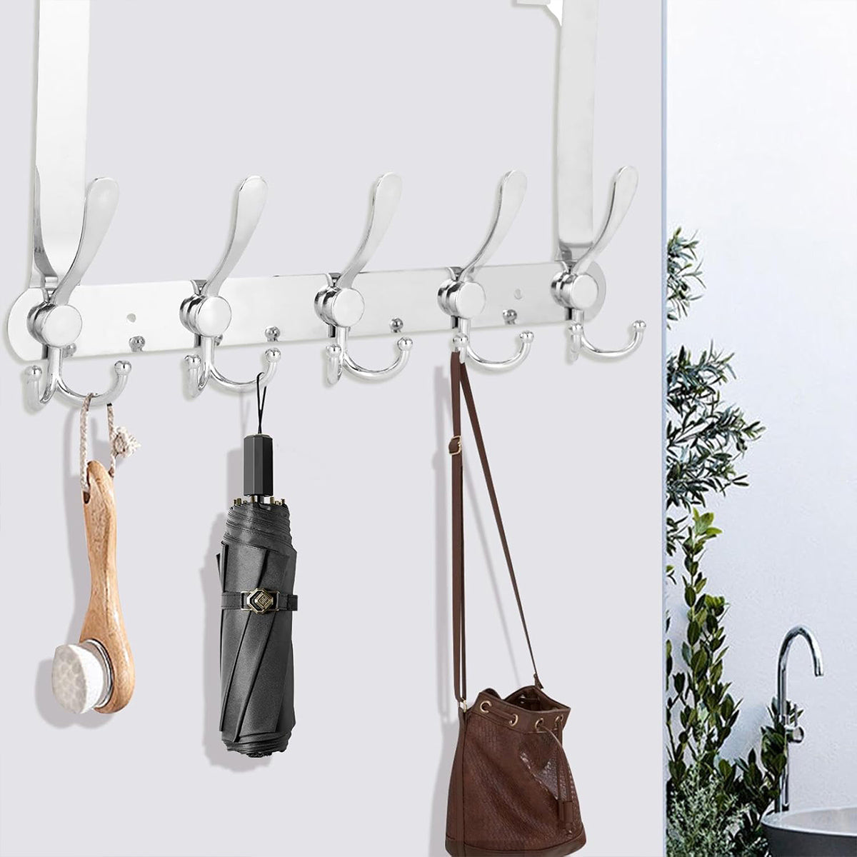 5 Hooks Stainless Steel Door Hook Coat Storage Organizer