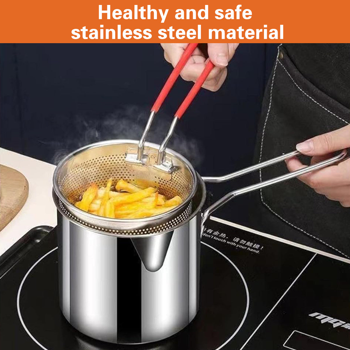 4PCS Stainless Steel Fryer Set Basket Lid Clip Induction Stove Cooking Pot