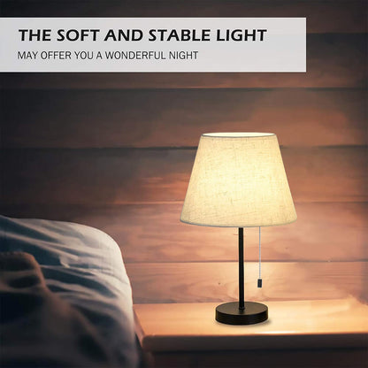 Bedside Table Lamp Modern Design with Pull Chain for Reading