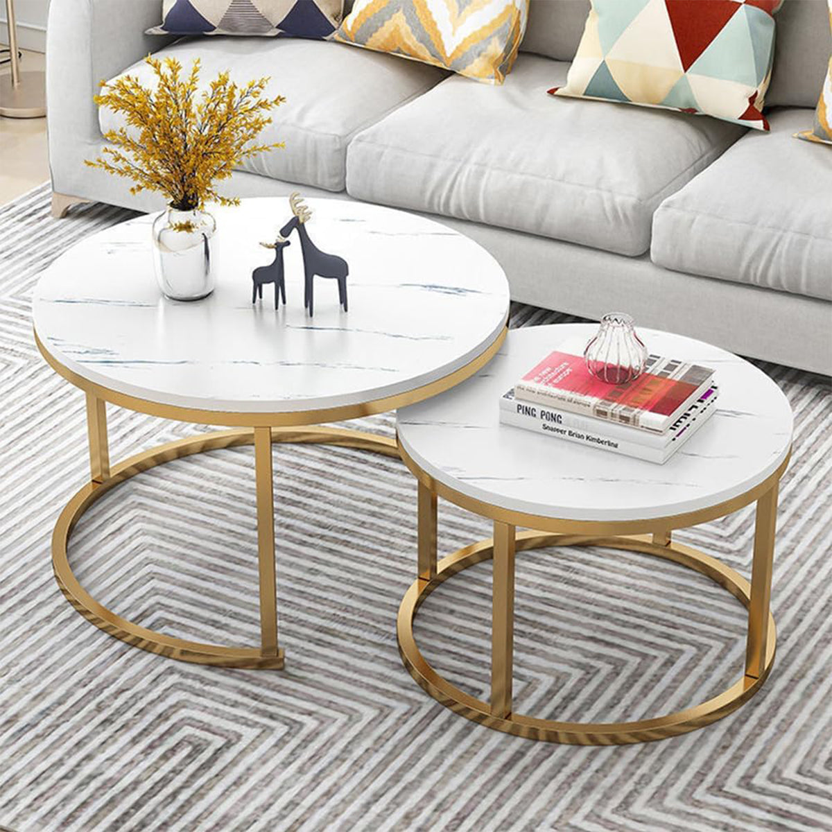 Round Tea Table Living Room Rock Plate for Home Coffee Table Modern Decor AU