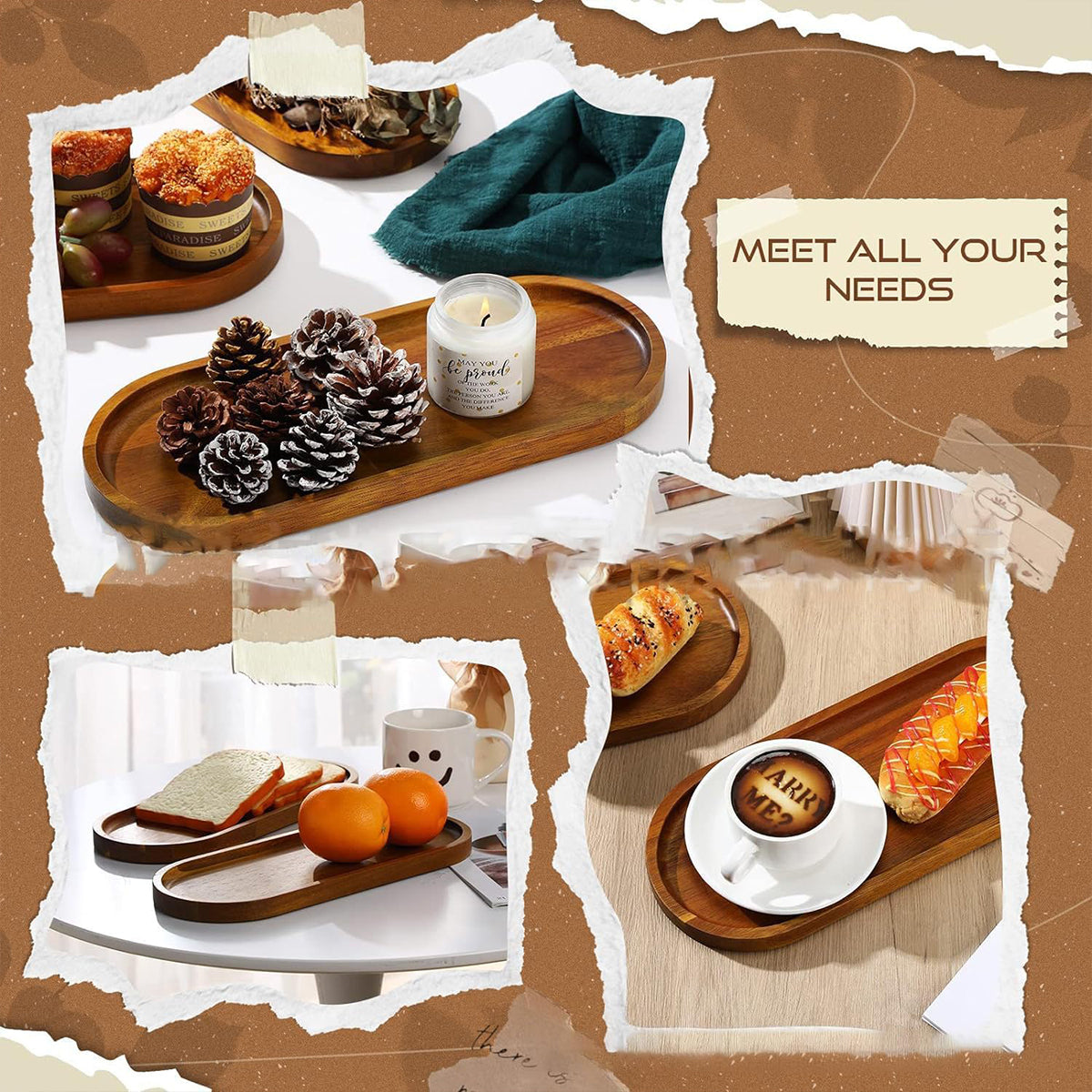8pcs Wooden Cake Tray Home Serving Tray for Treats Snacks and Desserts Use AU