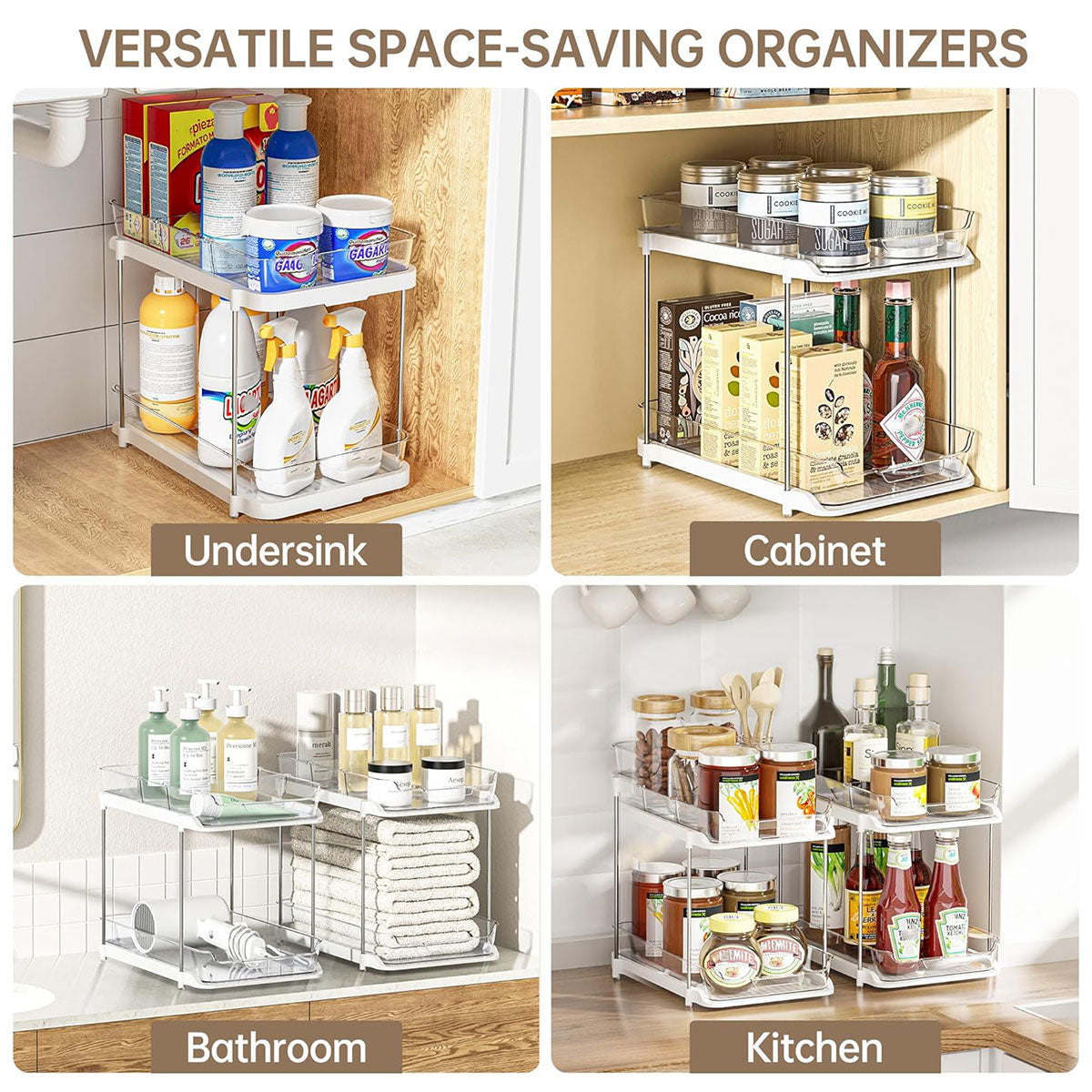 White Double Shelf Cosmetics Storage Box Desktop Organizer Stand