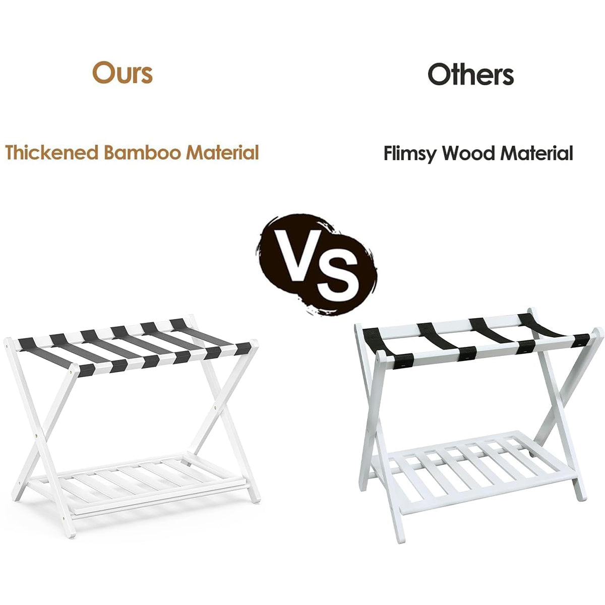 Bamboo Luggage Rack Foldable with Bottom Shelf for Guest Rooms