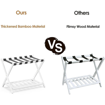Bamboo Luggage Rack Foldable with Bottom Shelf for Guest Rooms