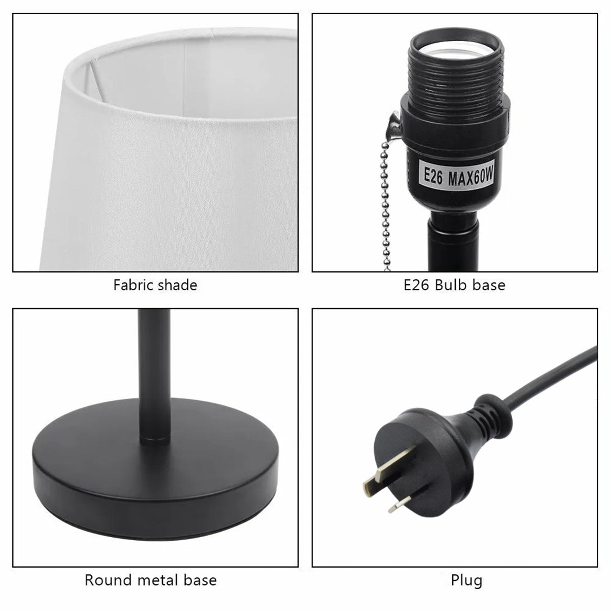 Bedside Table Lamp Modern Design with Pull Chain for Reading