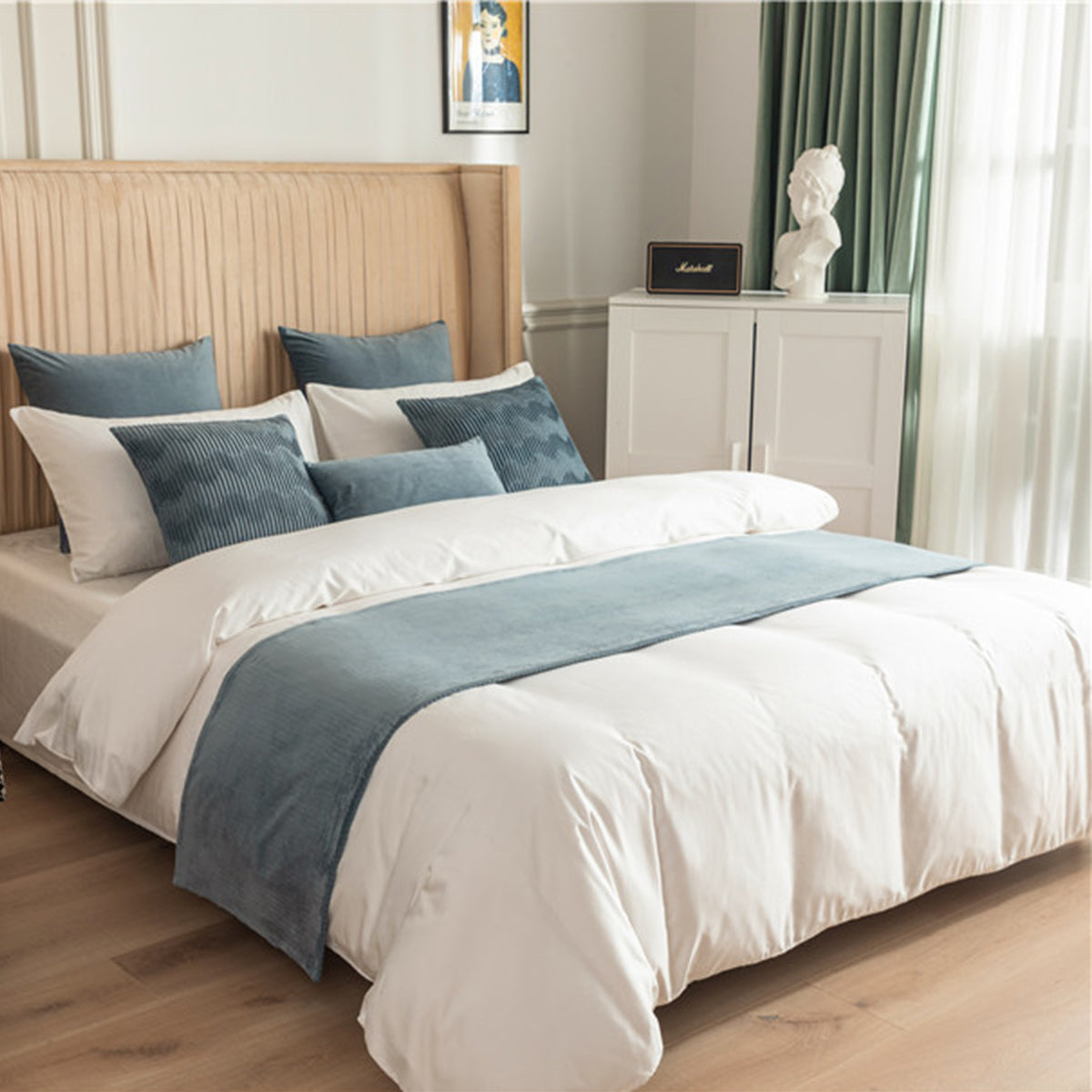 Double Sided Bed Runner with Pleated Geometric Texture