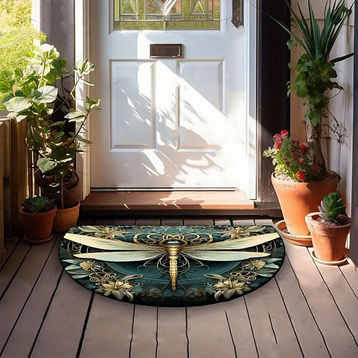Floral Semicircle Floor Mat Non-Slip Entry Door Rug Home Decor