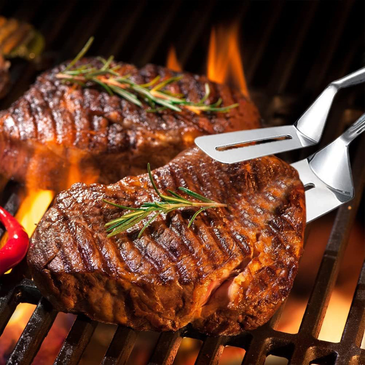 4pcs Stainless Steel Steak Tongs Frying Spatula Kitchen Tool Set