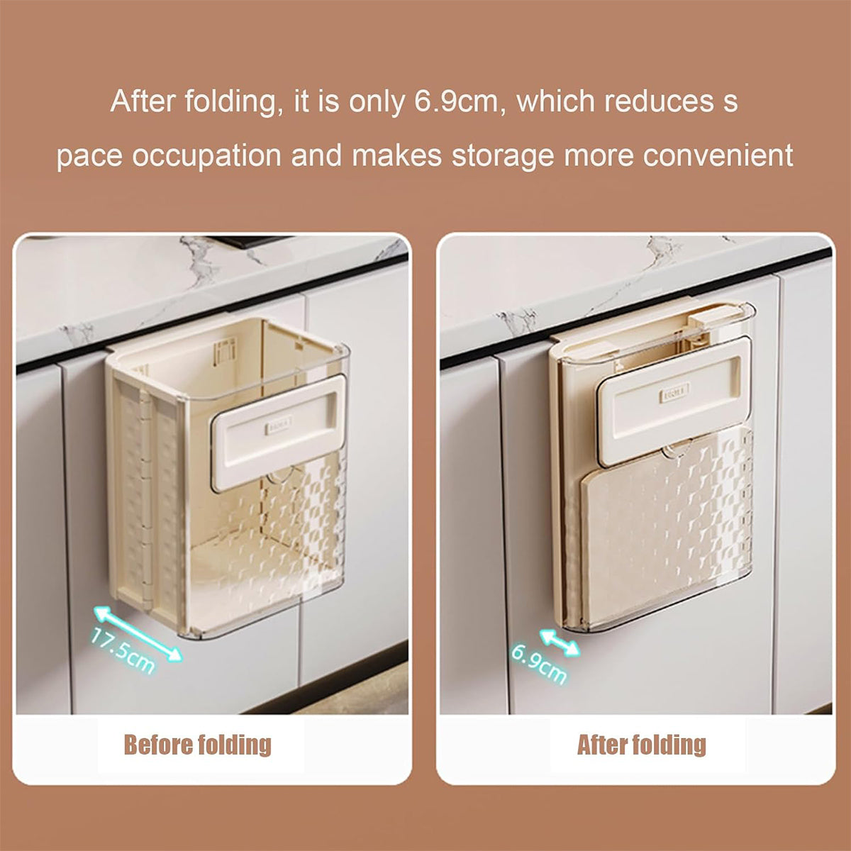 Wall Mounted Folding Wastebasket Space Saving for Kitchen Bathroom Household Use