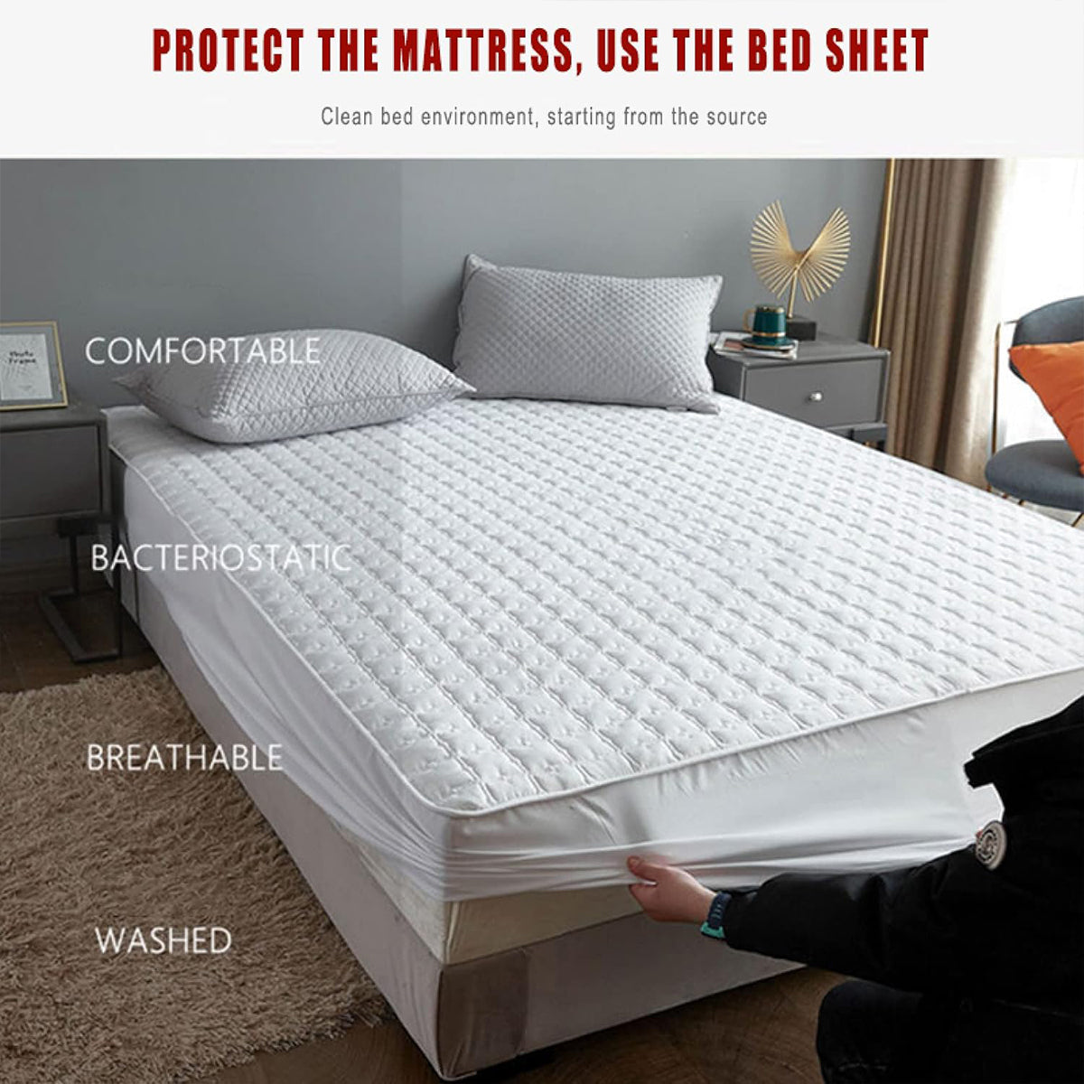 Waterproof Mattress Protector Fitted Bed Top Cover for Hotels