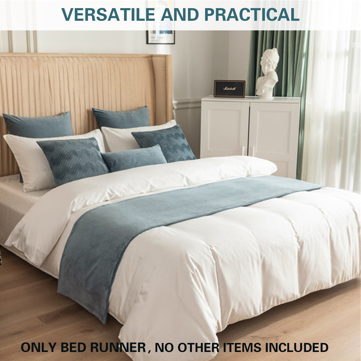 Double Sided Bed Runner with Pleated Geometric Texture