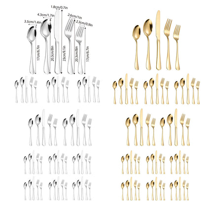 20/40pcs Stainless Steel Cutlery Set Knife Fork Spoon Western Hotel Tableware
