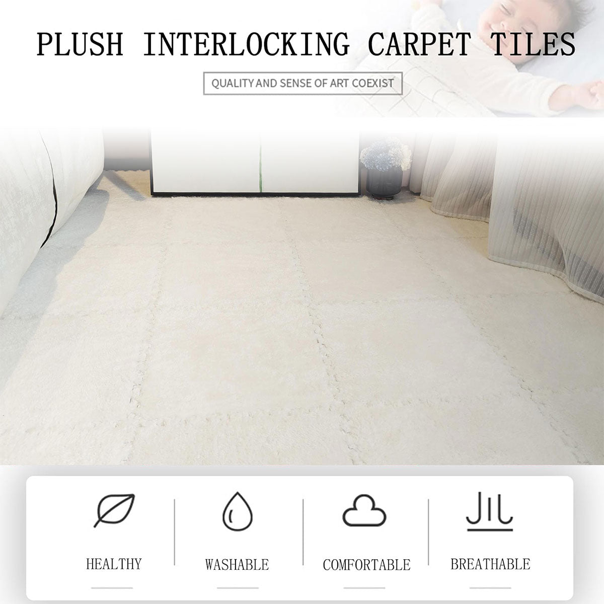 Square Carpet Set 12PCS Interlocking Foam Mats Soft Floor Pad