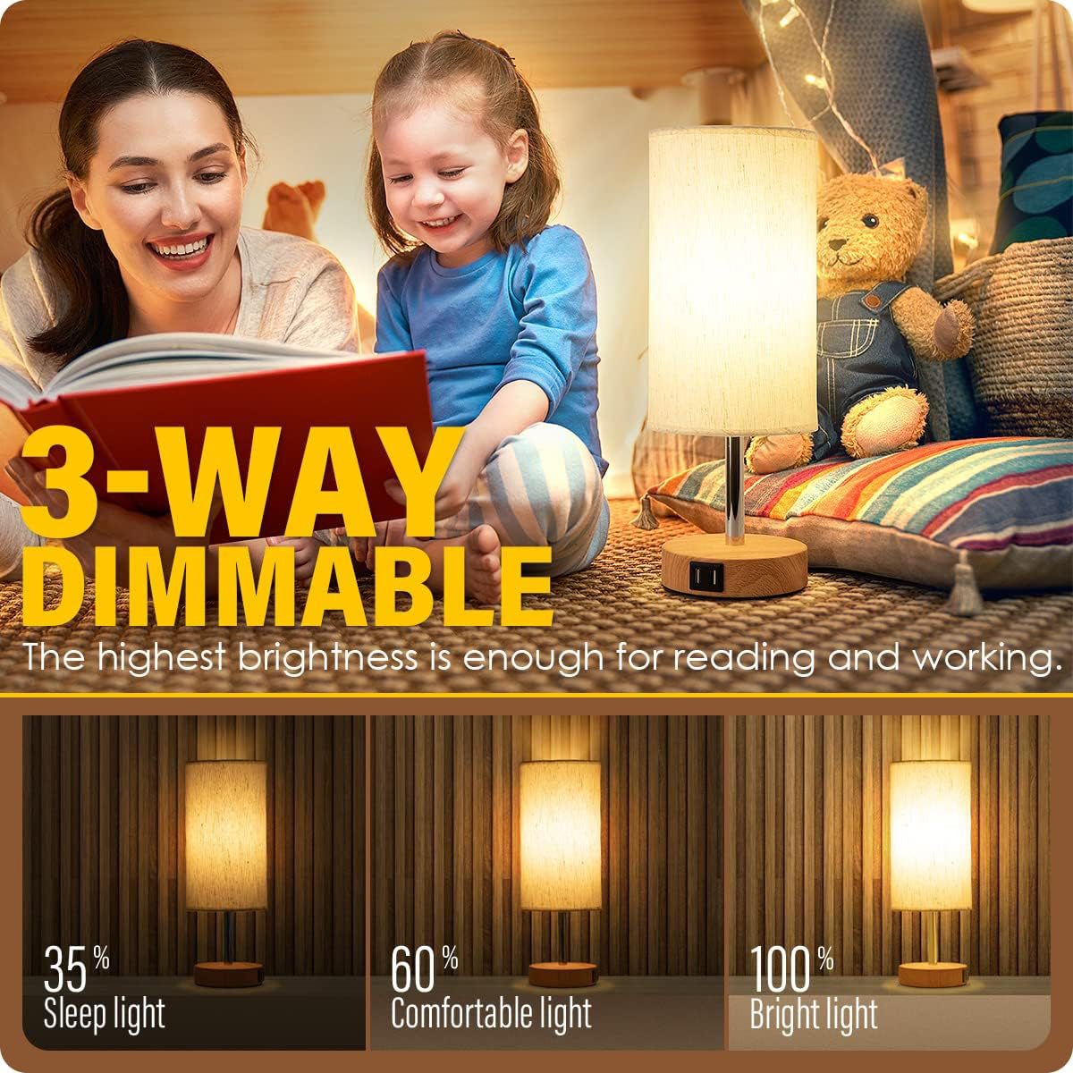 3-Speed Dimmable Bedside Table Lamp Touch Control Modern Nightstand Light AU