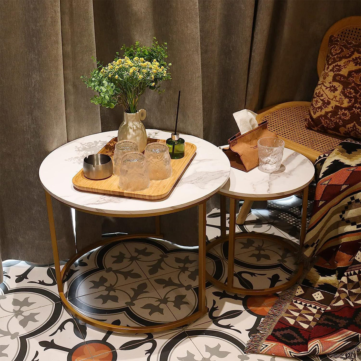 Round Tea Table Living Room Rock Plate for Home Coffee Table Modern Decor AU