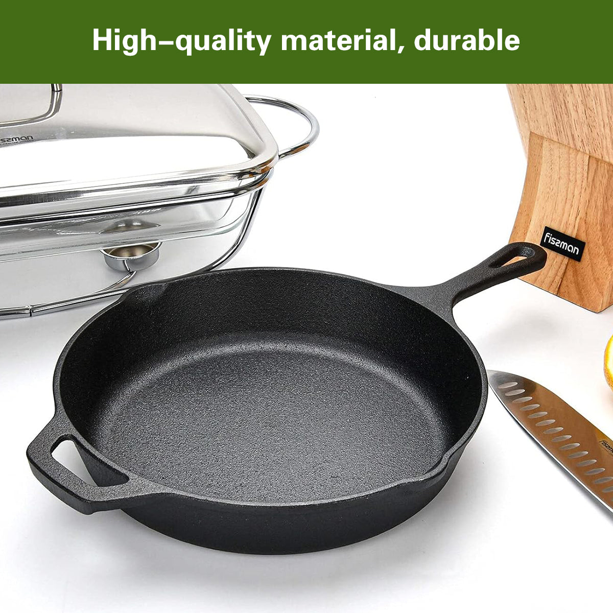 Cast Iron Frying Pan 30cm Skillet with Heat Resistant Handle