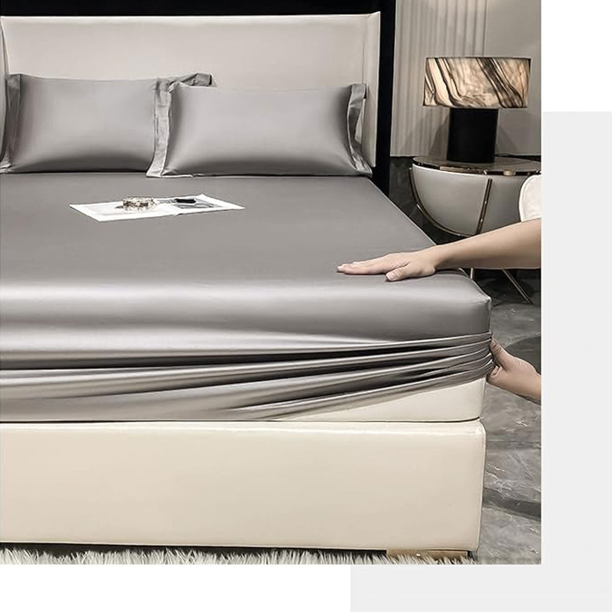 Ice Silk Bed Sheet Set 3 Piece Solid Color Summer Bedding Cover
