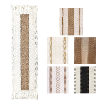 Cotton Linen Table Runner with Knot Tassel Bed End Towel Long Tablecloth Mat  AU