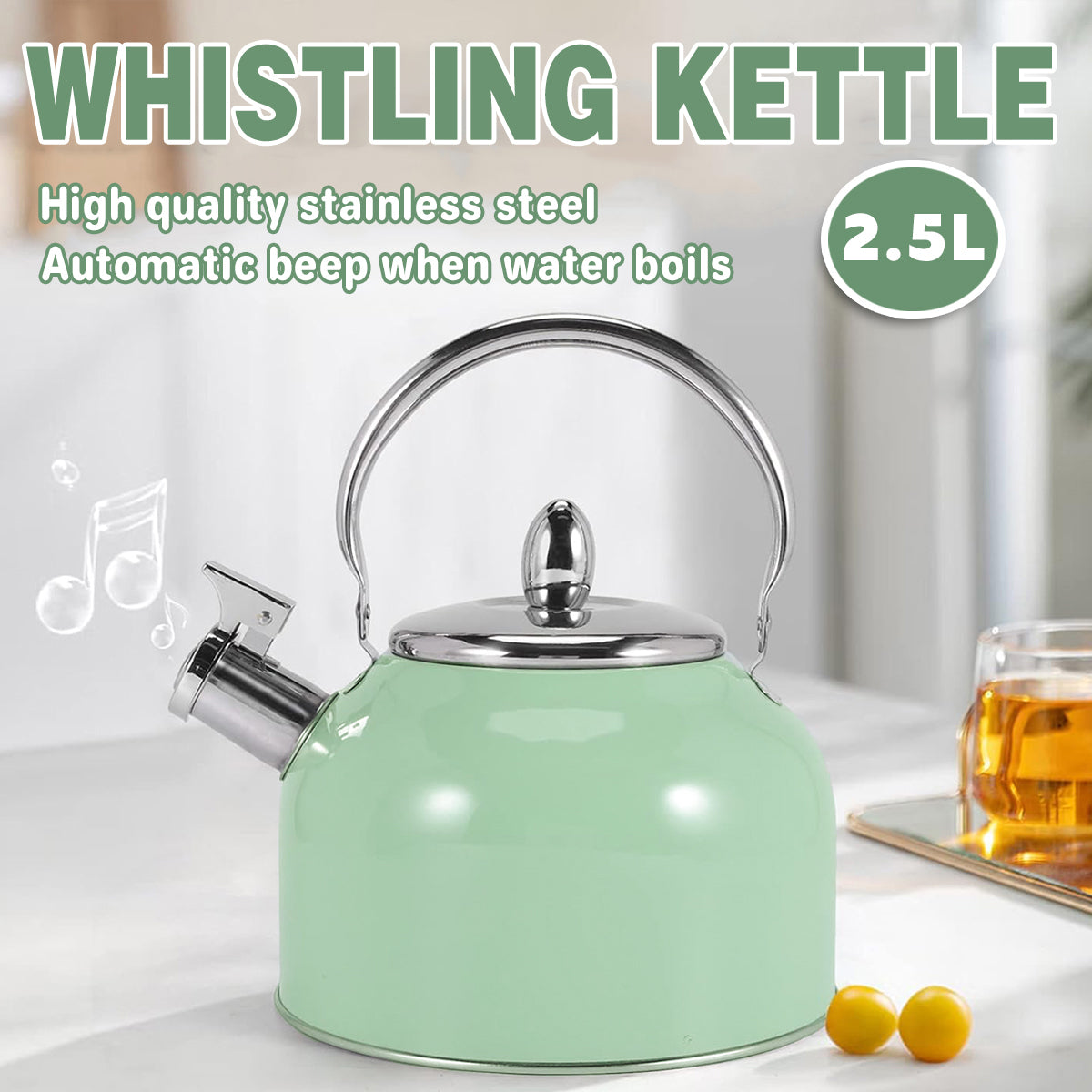 Stainless Steel Kettle 2.5L Household Water Boiler Whistling Teapot