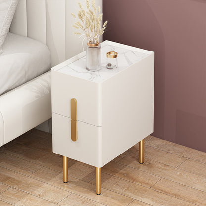 Narrow Nightstand Table Modern Style White Small Two Drawers Bedside Cabinet
