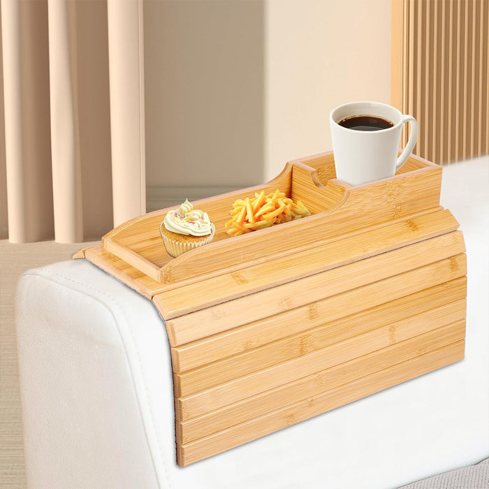 Bamboo Sofa Armrest Tray with Folding Sides