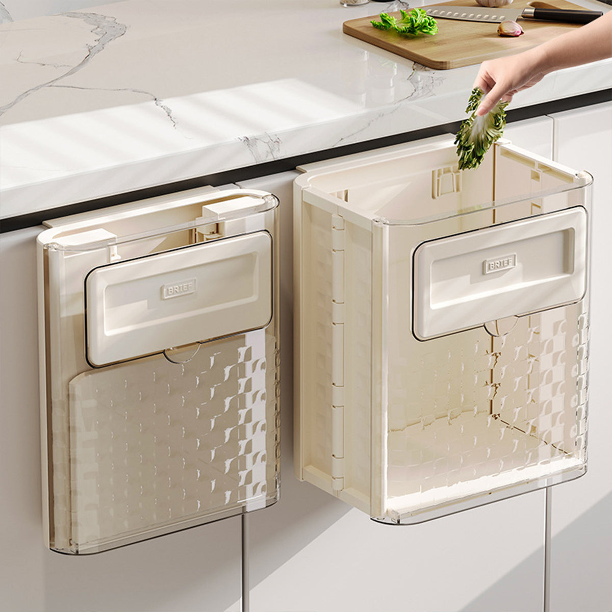 Wall Mounted Folding Wastebasket Space Saving for Kitchen Bathroom Household Use