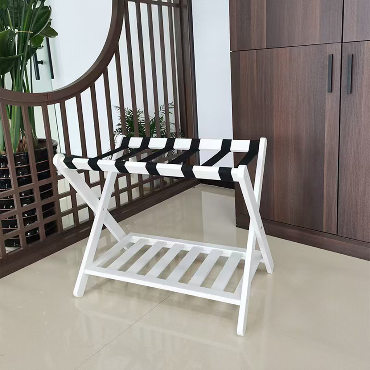 Bamboo Luggage Rack Foldable with Bottom Shelf for Guest Rooms