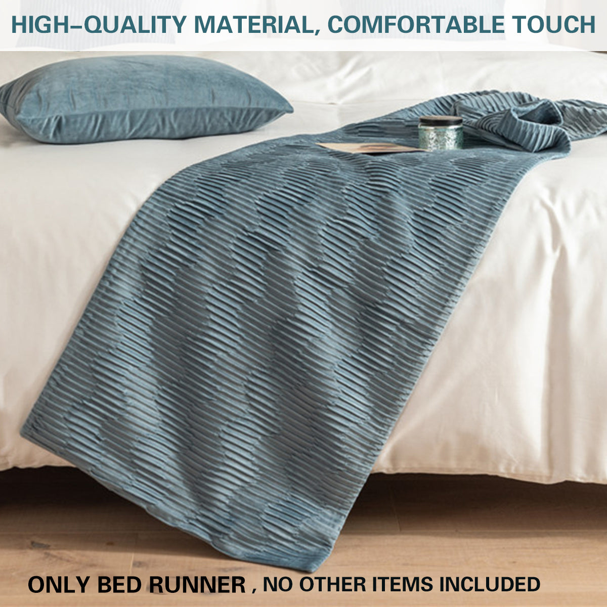 Double Sided Bed Runner with Pleated Geometric Texture