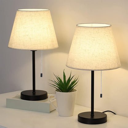 Bedside Table Lamp Modern Design with Pull Chain for Reading