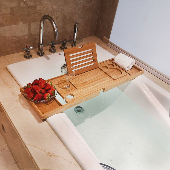 Bamboo Bathtub Caddy with Folding Book Stand