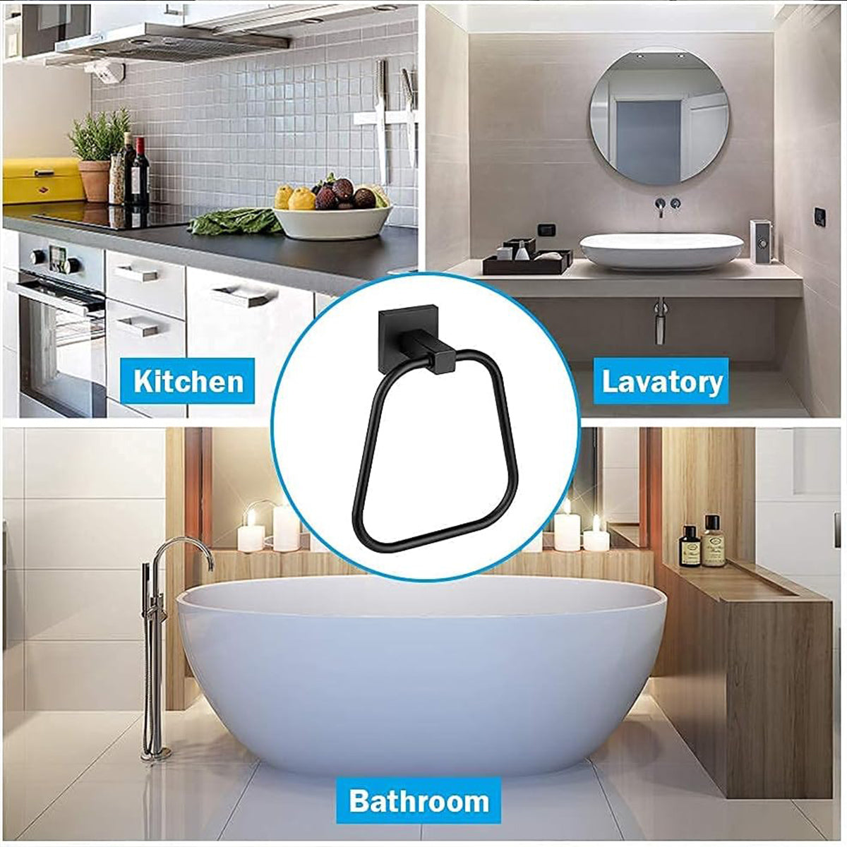 Towel Ring Rectangular Towel Rack Wall Mount Towel Hanging Ring for Bathroom