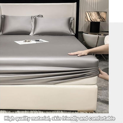 Ice Silk Bed Sheet Set 3 Piece Solid Color Summer Bedding Cover