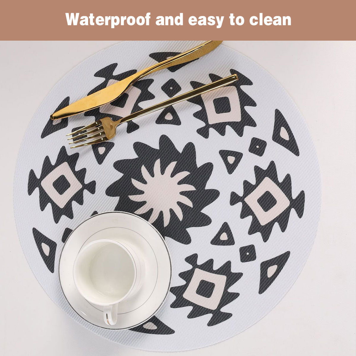 4PCS Bohemian Placemats Round Printed Heat Resistant Easy Clean Dining Mats
