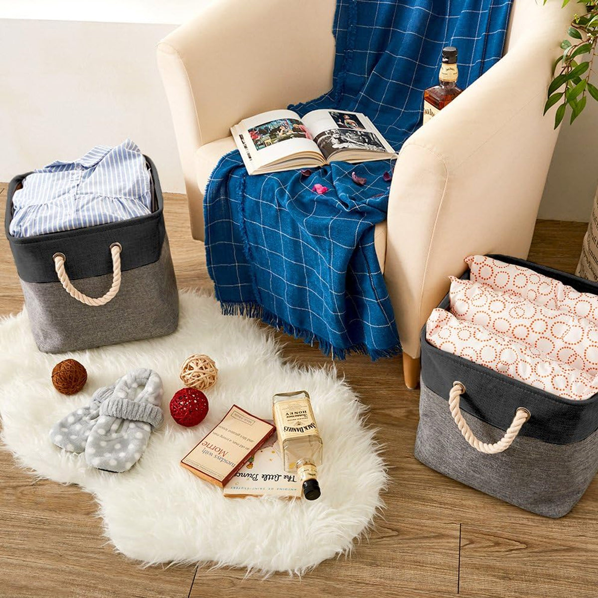 Large Linen Fabric Laundry Basket Home Storage Basket Dirty Clothes Bin Foldable