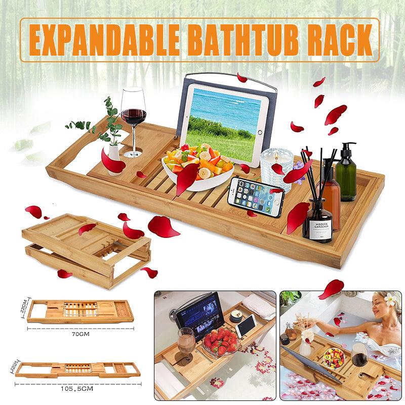 Expandable Bamboo Bath Caddy  Book iPhone Wineglass Holder Over Bathtub Rack AU