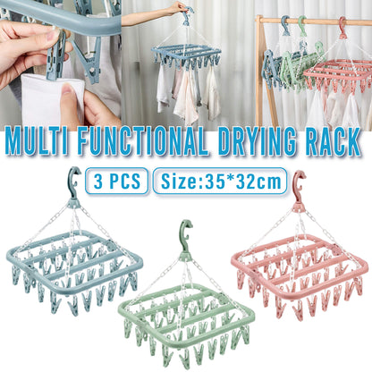 3 Pieces Plastic Multi-Clip Clothes Drying Rack Hanging Set
