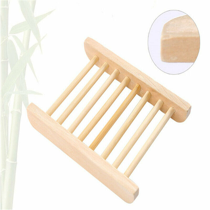 Natural Wooden Bamboo Soap Dish Tray Holder Storage Soap Rack Box Soap Dishes AU