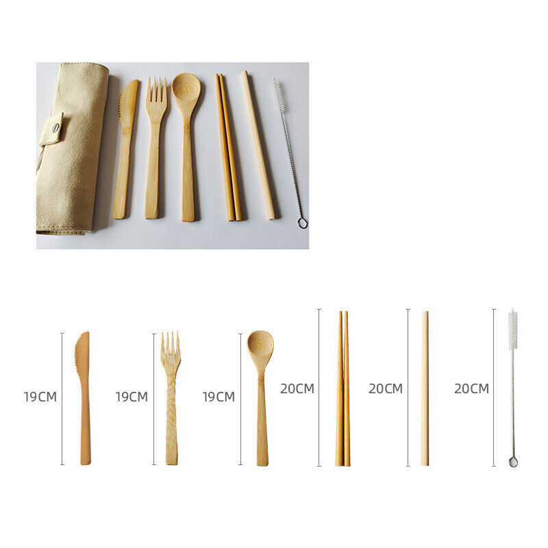 7 Pcs Reusable Bamboo Cutlery Set for Camping Travel Office